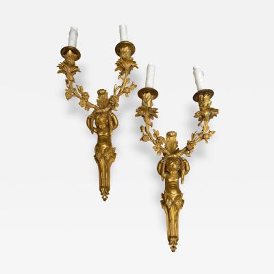 Antique French Gilt Bronze Cherubic Light Sconces a Pair