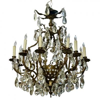 Antique French Gilt Bronze Crystal Louis XVI Chandelier