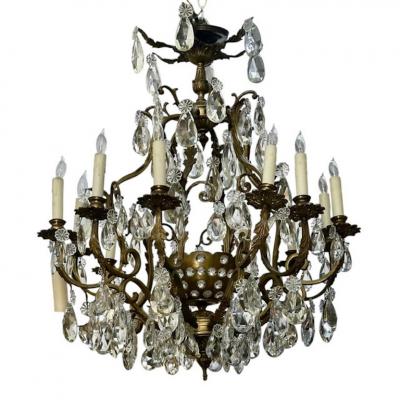 Antique French Gilt Bronze Crystal Louis XVI Chandelier