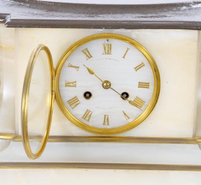 Antique French Gilt Bronze Ormolu Mounted Onyx Figural Mantel Clock Circa 1815