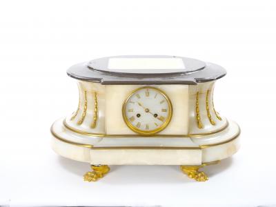 Antique French Gilt Bronze Ormolu Mounted Onyx Figural Mantel Clock Circa 1815