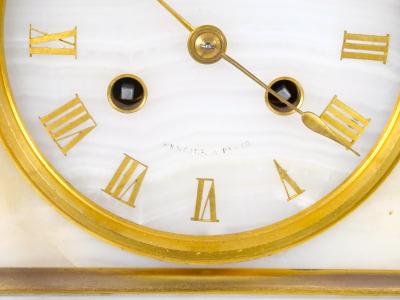 Antique French Gilt Bronze Ormolu Mounted Onyx Figural Mantel Clock Circa 1815