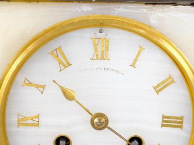 Antique French Gilt Bronze Ormolu Mounted Onyx Figural Mantel Clock Circa 1815