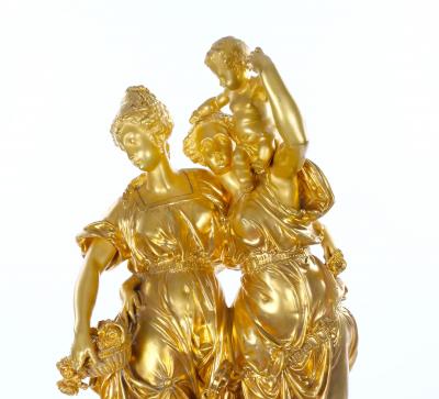 Antique French Gilt Bronze Ormolu Mounted Onyx Figural Mantel Clock Circa 1815