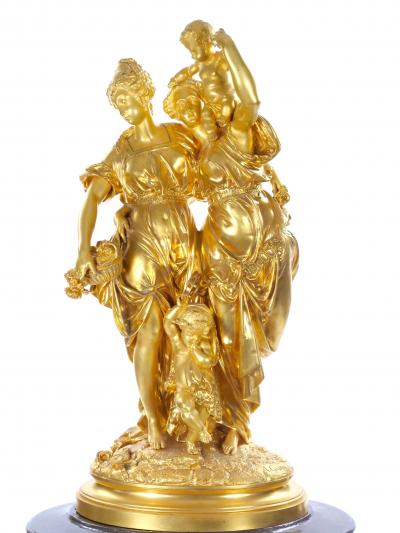 Antique French Gilt Bronze Ormolu Mounted Onyx Figural Mantel Clock Circa 1815