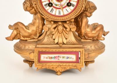 Antique French Gilt Bronze Porcelain Three Piece Figural Clock Garniture