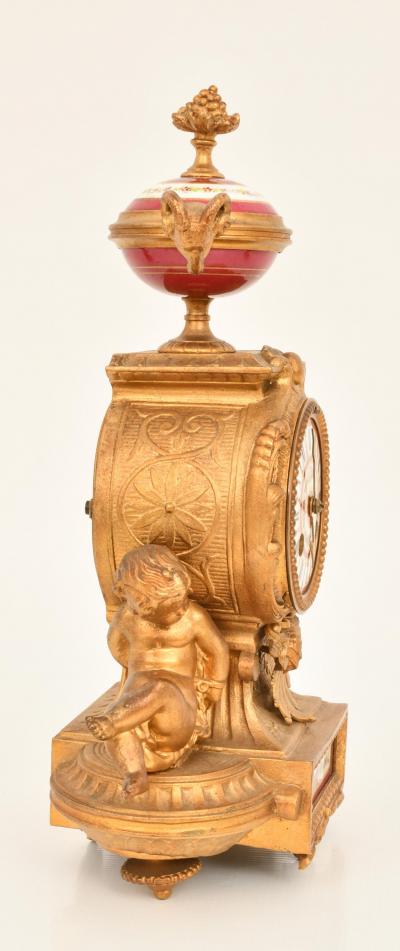 Antique French Gilt Bronze Porcelain Three Piece Figural Clock Garniture