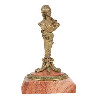 Antique French Gilt Bronze Wax Seal Sculpture on Marble Base