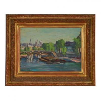 Antique French Impressionist Oil Painting in Giltwood Frame
