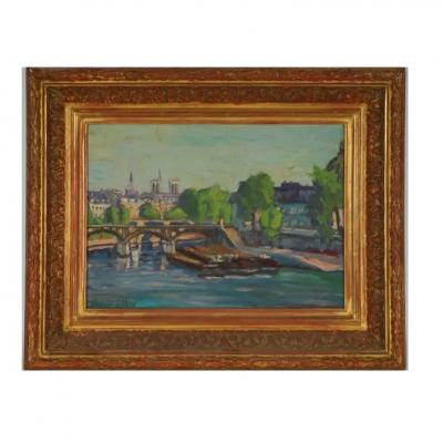 Antique French Impressionist Oil Painting in Giltwood Frame
