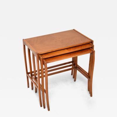 Antique French Inlaid Walnut Nest of Three Tables