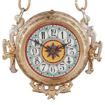 Antique French Japonisme silvered bronze and porcelain three piece clock set