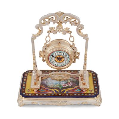 Antique French Japonisme silvered bronze and porcelain three piece clock set