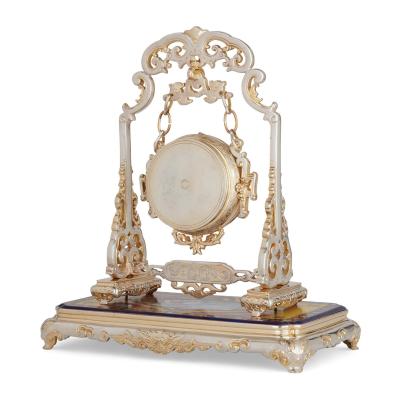 Antique French Japonisme silvered bronze and porcelain three piece clock set