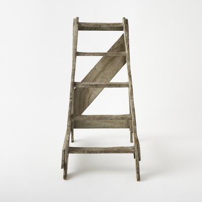 Antique French Library Ladder 19th Century Original Paint