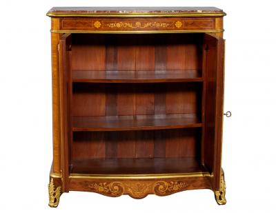 Antique French Louis XV Style Marble Top Commode with Floral Marquetry