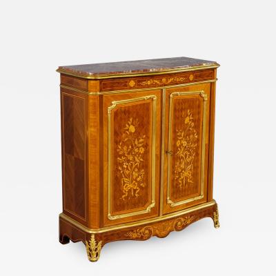 Antique French Louis XV Style Marble Top Commode with Floral Marquetry