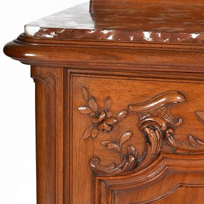 Antique French Louis XV Walnut Marble Top Server Buffet