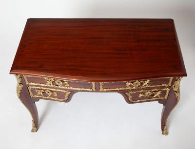Antique French Louis XVI Style Mahogany Bureau Plat with Ormolu Bronze Mounts
