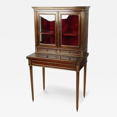 Antique French Mahogany Brass Inlaid Bonheur Du Jour Petite Secretary Cabinet