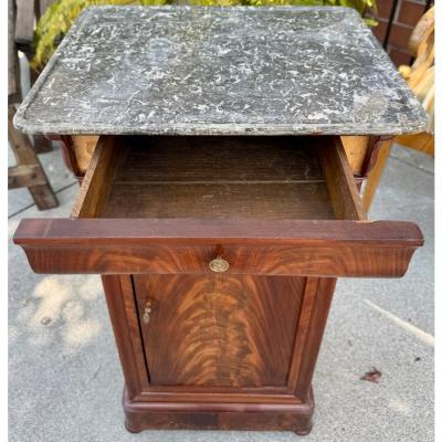 Antique French Mahogany Marble Top Nightstand End Table Cabinet