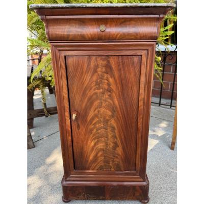 Antique French Mahogany Marble Top Nightstand End Table Cabinet
