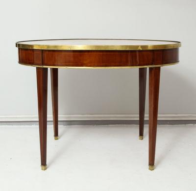 Antique French Mahogany Oval Marble Top Bouillote Table on Tapered Legs