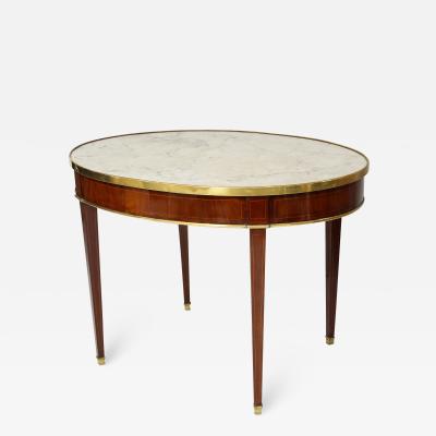 Antique French Mahogany Oval Marble Top Bouillote Table on Tapered Legs
