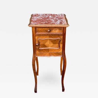 Antique French Mahogany Rouge Marble Paris Apartment Nightstand Side Table
