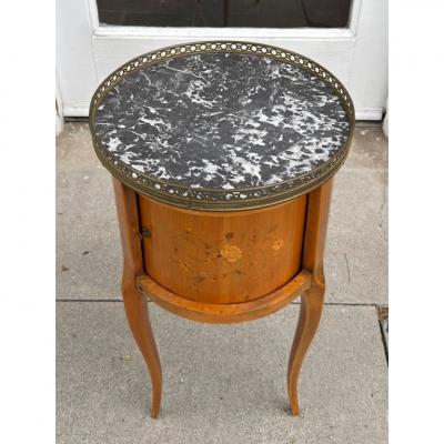 Antique French Marble Top Satinwood Inlaid Side Table
