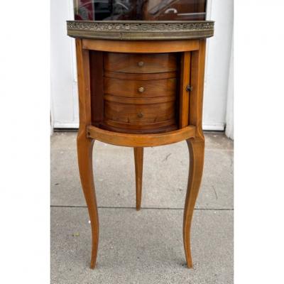 Antique French Marble Top Satinwood Inlaid Side Table