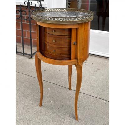 Antique French Marble Top Satinwood Inlaid Side Table