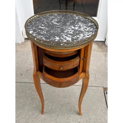 Antique French Marble Top Satinwood Inlaid Side Table