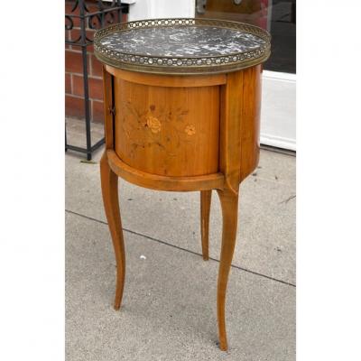 Antique French Marble Top Satinwood Inlaid Side Table