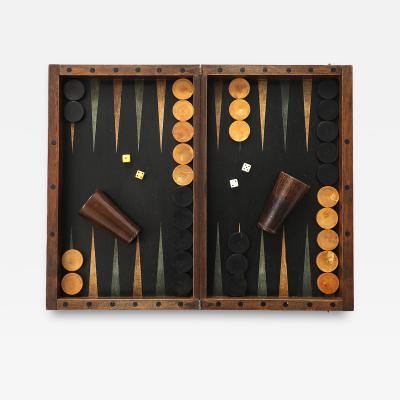 Antique French Marquetry Backgammon and Chess Set Circa 1910