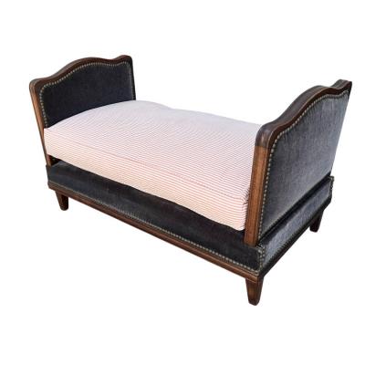 Antique French Mohair Petite Daybed W Ratchet Sides
