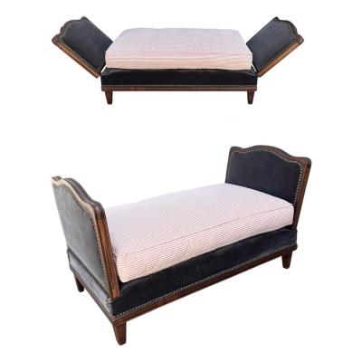 Antique French Mohair Petite Daybed W Ratchet Sides