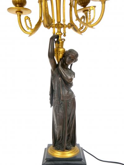 Antique French Napoleon III Gilt Bronze Marble Candelabra Lamps