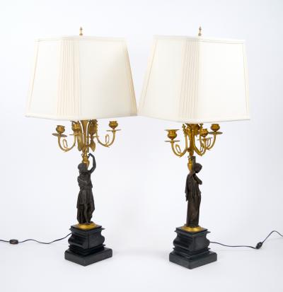 Antique French Napoleon III Gilt Bronze Marble Candelabra Lamps