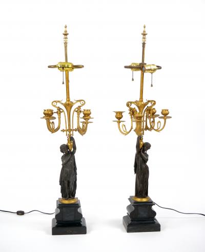 Antique French Napoleon III Gilt Bronze Marble Candelabra Lamps