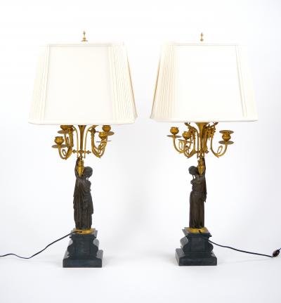 Antique French Napoleon III Gilt Bronze Marble Candelabra Lamps
