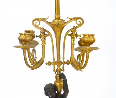 Antique French Napoleon III Gilt Bronze Marble Candelabra Lamps