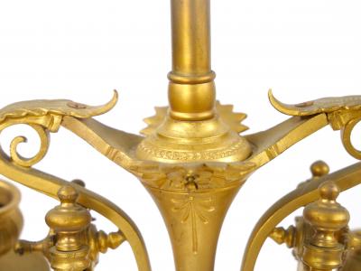Antique French Napoleon III Gilt Bronze Marble Candelabra Lamps