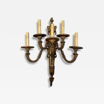 Antique French Neoclassical Gilt Bronze 5 Arm Light Sconce 1 of 2