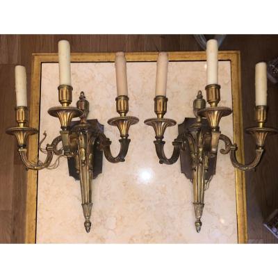 Antique French Neoclassical Gilt Bronze Sconces a Pair