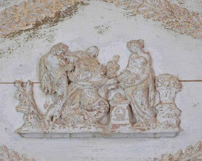 Antique French Neoclassical Painted Wooden Panel with Figural Relief