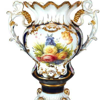 Antique French Old Paris Enameled Gilt Decorated Porcelain Urn Vases 19th Cent