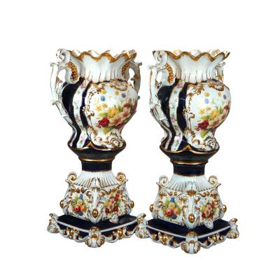 Antique French Old Paris Enameled Gilt Decorated Porcelain Urn Vases 19th Cent