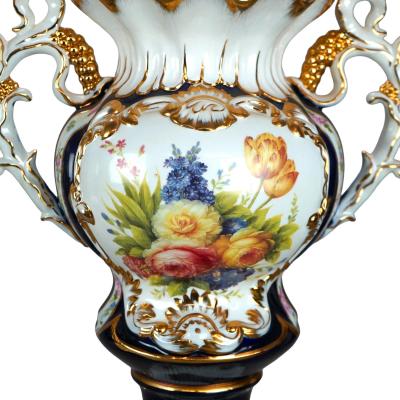 Antique French Old Paris Enameled Gilt Decorated Porcelain Urn Vases 19th Cent