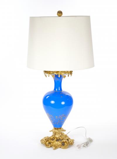 Antique French Painted Glass Table Lamp Gilt Bronze Mounts Mid 19th Century